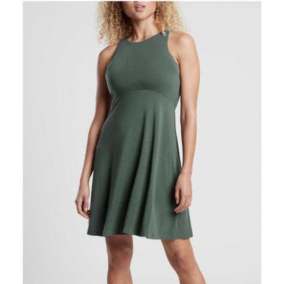 Athleta Santorini Thera Mini Dress Fit & Flare Sleeveless Green Size LT - Picture 1 of 6
